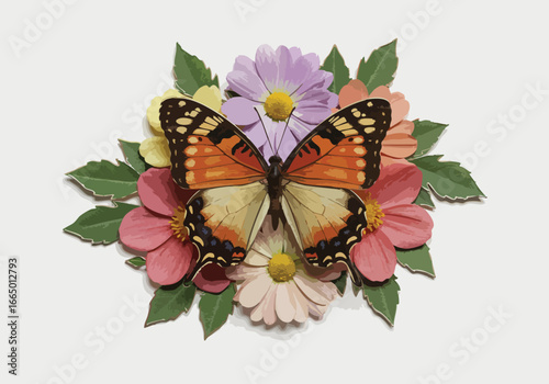 Paper Butterfly on Flower Bouquet Spring Nature Crafts