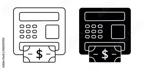 ATM or cash withdrawal machine  icon set , vector illustration .