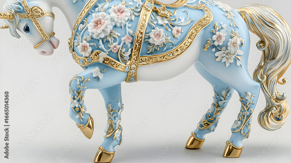 Obraz premium Detailed Porcelain Horse Figurine Decorated With Floral Design