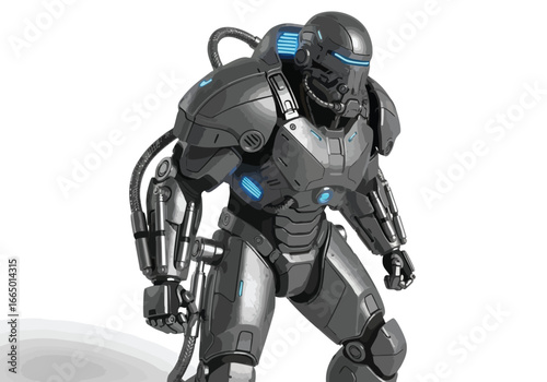 Powerful Armored Robot Futuristic Exoskeleton Sci Fi Character Mech Warrior 3D Render