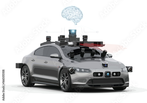 Autonomous Vehicle Sensor Technology AI Powered Self Driving Car with Lidar and Camera System