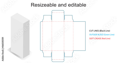 Resizable and Editable Packaging Box Dieline Template