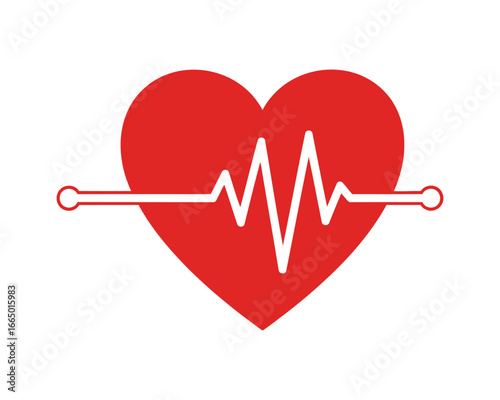 Red Heart with White Heartbeat Line Symbol of Health and Wellness