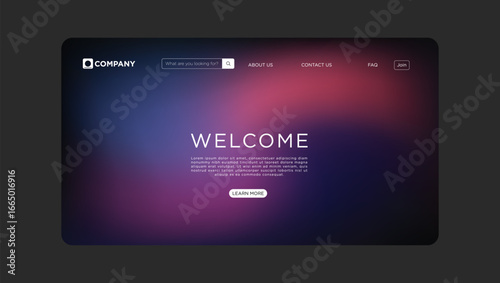 Modern website landing page design with vibrant gradient background and welcome message