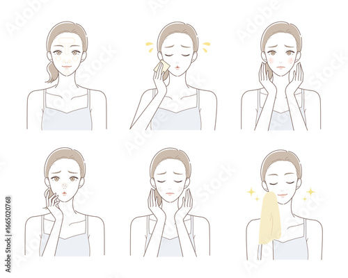 脂性肌の肌トラブルに悩む女性のイラスト