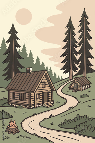 Escape to a cozy log cabin retreat in the woods, imagine crackling campfire stories and serene nature walks, a perfect rustic getaway