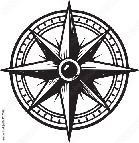 tattoo design of compass symbol in black and white