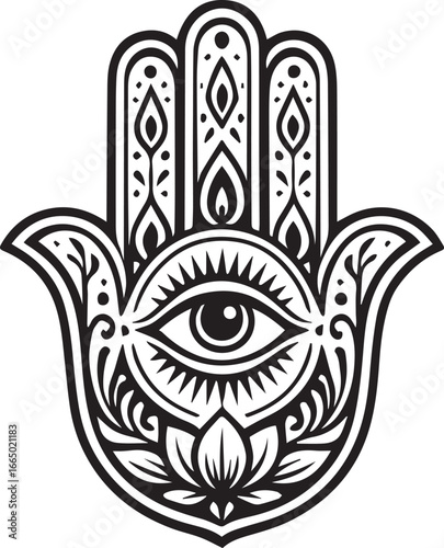 tattoo design of hamsa hand symbol in black and white