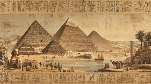 Ancient Egyptian pyramids by the Nile River