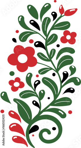 floral ornament with leaves. summer pattern. summer illustration. green print flowers. 