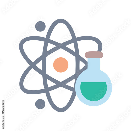 Atom Model and Green Liquid Filled Beaker Representing Science Experiment