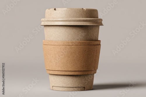 Coffee cup with sleeve against neutral backdrop for cafe or menu product display