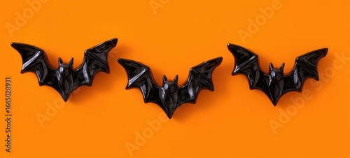 The Bats Glossy Black Halloween Decorations on Vibrant Orange Background for Party