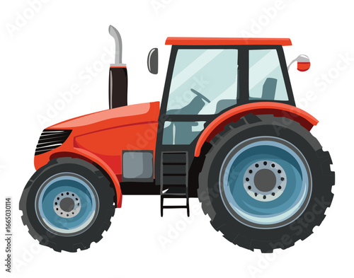 An animated illustration of a powerful red farming tractor, perfect for representing the agricultural industry and food production