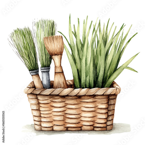 Spring Cleaning Flat Illustration, watercolor drawing vector, isolated on a white background.