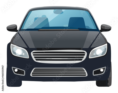 Front view of a sleek black modern car, a clean and professional illustration of a vehicle for transport
