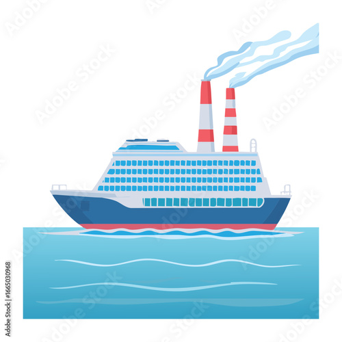 A cruise ship on the ocean, a clean and elegant illustration of a large passenger vessel for sea travel
