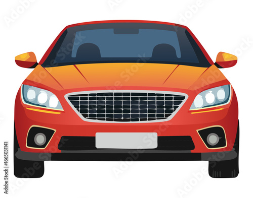 Front view of a sleek orange modern car, a clean and professional illustration of a vehicle for transport
