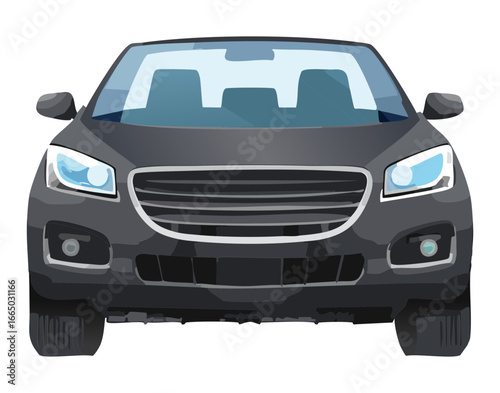 Front view of a sleek grey modern car, a clean and professional illustration of a vehicle for transport
