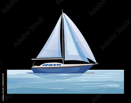 A sailboat on the ocean, a clean and elegant illustration of a yacht for travel and nautical themes

