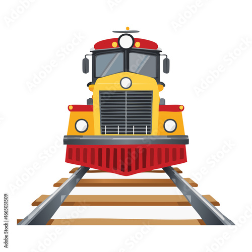 Front view of an old classic train locomotive on a rail, a detailed and timeless representation of rail history
