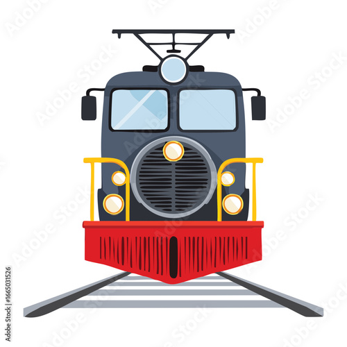 Front view of an old classic train locomotive on a rail, a detailed and timeless representation of rail history
