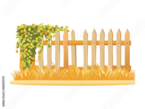 A wooden fence covered in lush green vines, perfect for a garden or outdoor nature background design