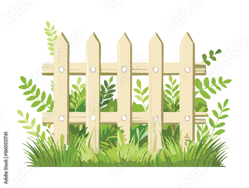 A simple and clean vector illustration of a rustic wooden fence with posts, perfect for a garden or farm design
