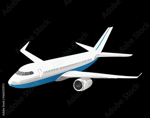 A passenger jet flying on a black background, a professional and sleek illustration of a modern aircraft
