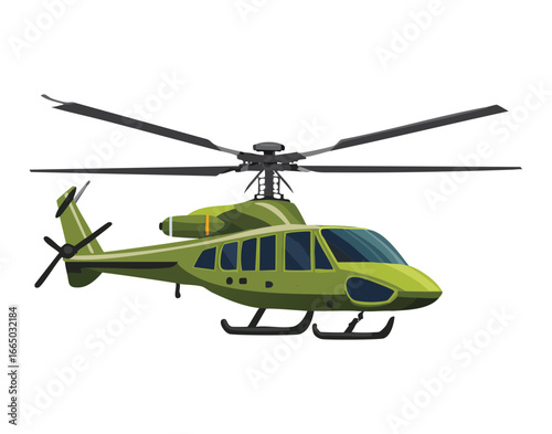 A military helicopter flying forward, a professional and realistic illustration of a modern combat aircraft
