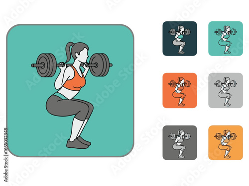 Woman weightlifting, squat exercise, fitness vector illustration