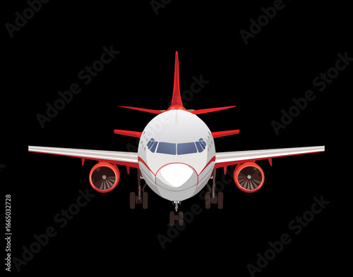 Front view of a passenger jet, a modern and detailed illustration for travel and aviation themes
