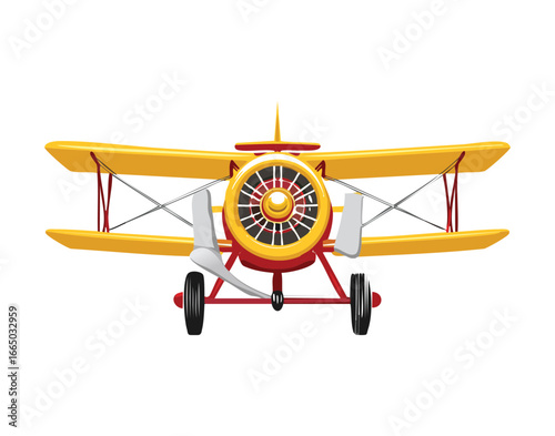 A classic red biplane front view, a nostalgic and timeless illustration of a vintage aircraft
