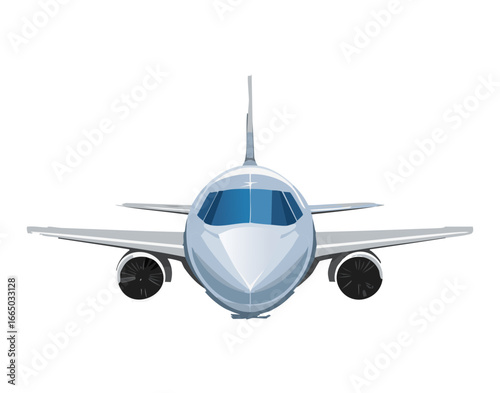 A sleek and modern airplane flying, a simple and clean illustration of a passenger jet for various designs
