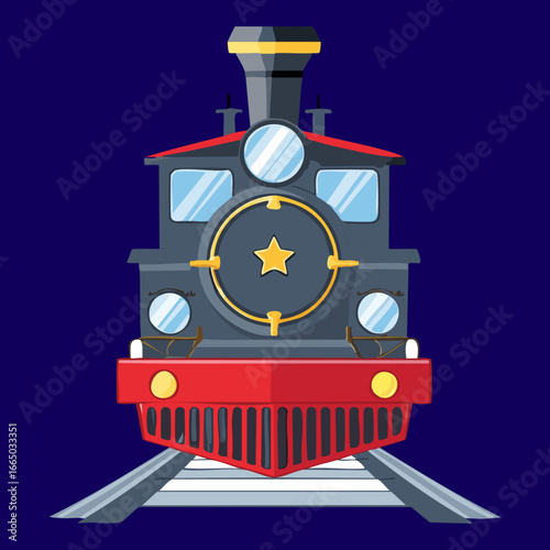 Front view of a classic steam train locomotive, a detailed and timeless representation of railroad history
