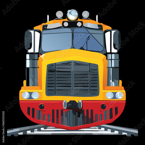 Front view of a powerful classic American train locomotive, a timeless illustration of a historical and powerful machine
