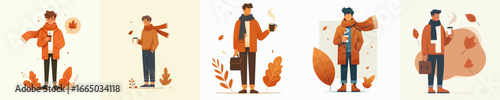 vector of a man enjoying coffee to warm the body in autumn