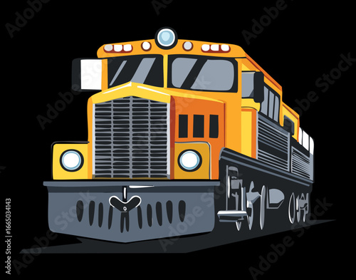 Front view of an old powerful train locomotive, a detailed and classic representation of American railroad history
