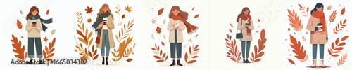 vector of a woman enjoying coffee to warm the body in autumn