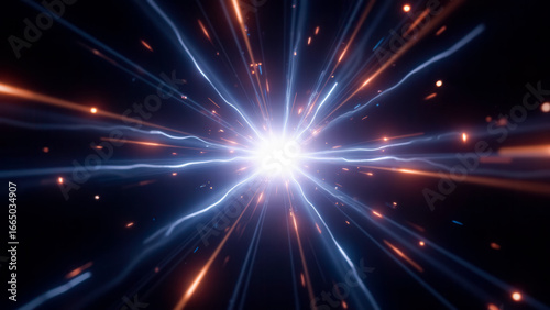 Bright Burst of Energy with Rays of Light and Motion in Dark Background