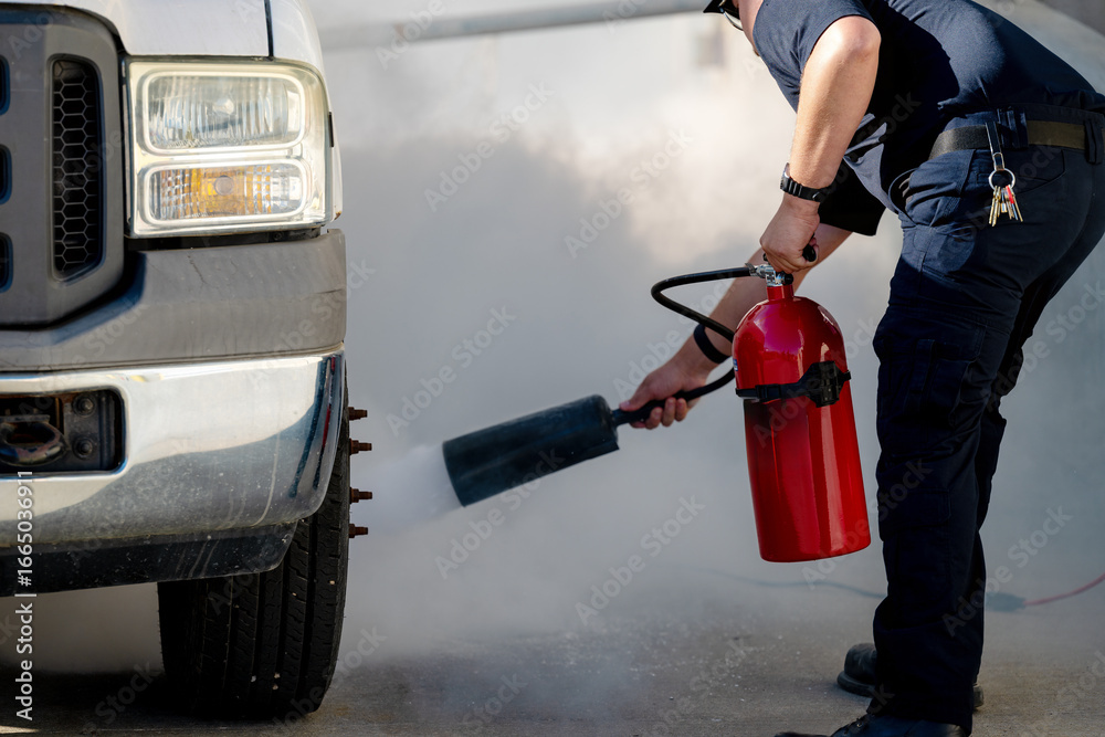 Fototapeta premium Fireman help to put out a truck fire