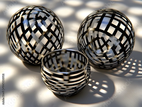 Abstract Geometric Spheres and Bowl Black White Design