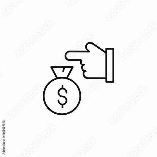 hand pointing bag icon sign vector