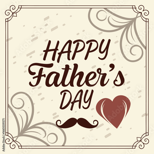 Vintage style Father's Day greeting card with heart and mustache retro celebration