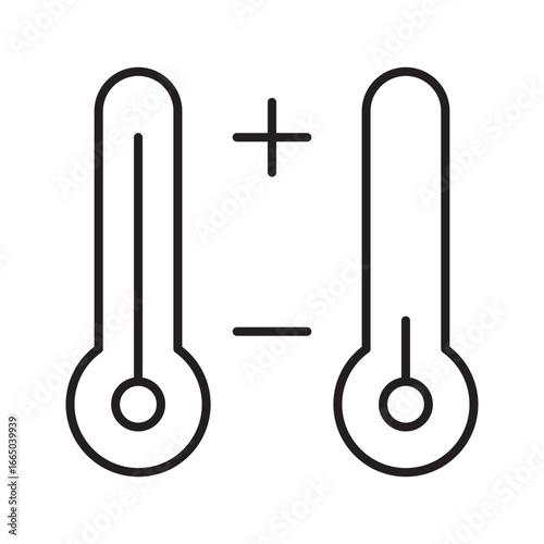 Thermostats with Plus and Minus Signs. Hot and Cold Icons