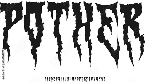Pother Horror Sharp Font Alphabet - Scary Distorted Display Typeface for Metal Music, Gaming, and Dark Design