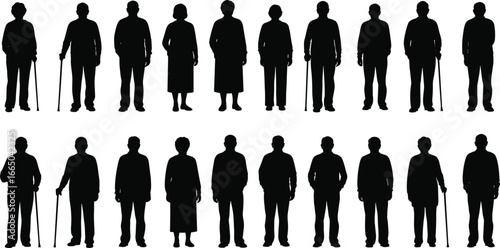 Silhouette vector illustration of diverse men and women standing in various poses, representing lifestyle, fashion, and inclusive human concepts