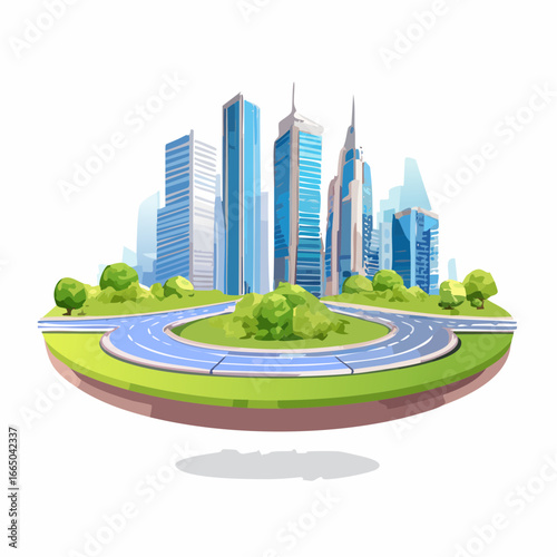 Isometric Cityscape Illustration: Modern Buildings and Green Spaces