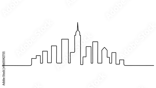 Minimalist linear cityscape with iconic skyscraper silhouette