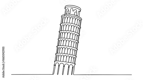 Minimalist line art of the leaning tower of pisa: iconic architecture in simple design